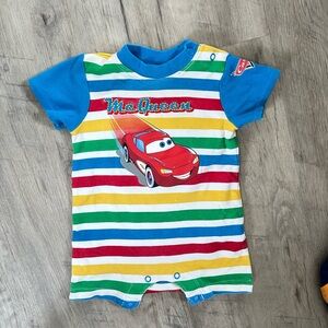 Disney Cars McQueen Striped Romper - Red, Blue, Yellow, Green